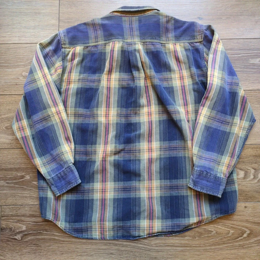 Vtg 90s Banana Republic Plaid Button Down Shirt Blue Green Tan Grunge Large